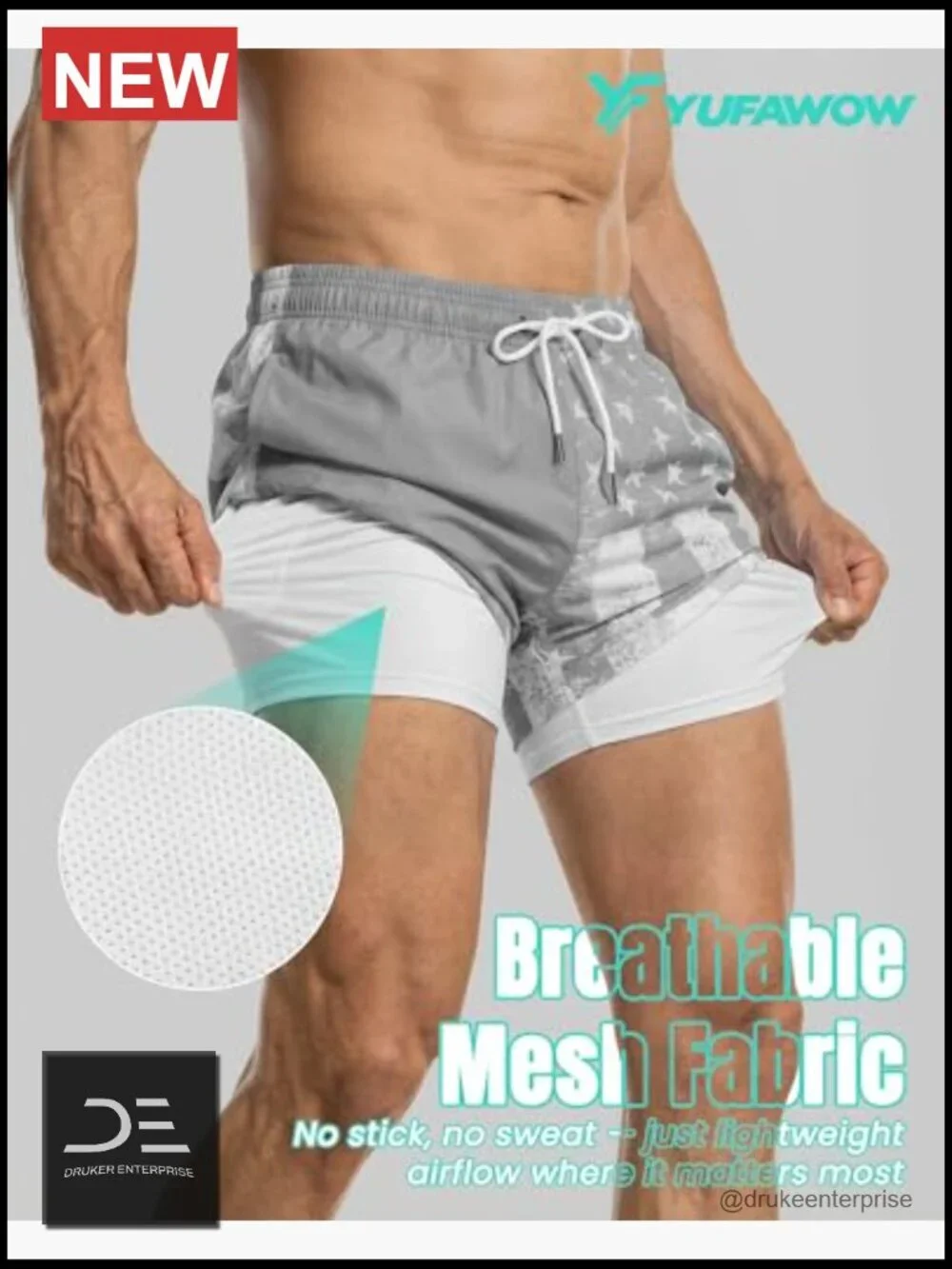 Men's Swim Trunks with Compression Liner Quick Dry Zipper Pockets